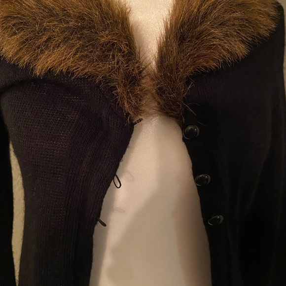 A. Byer Black Cardigan with Brown Faux Fur Collar - Picture 3 of 8